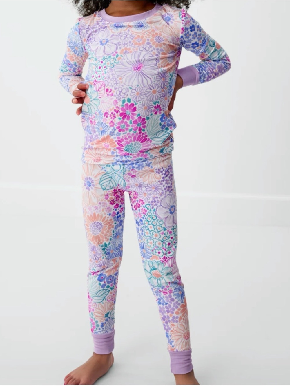 Doodle Blooms Two-Piece Long Sleeve & Pants Pajama Set NWT